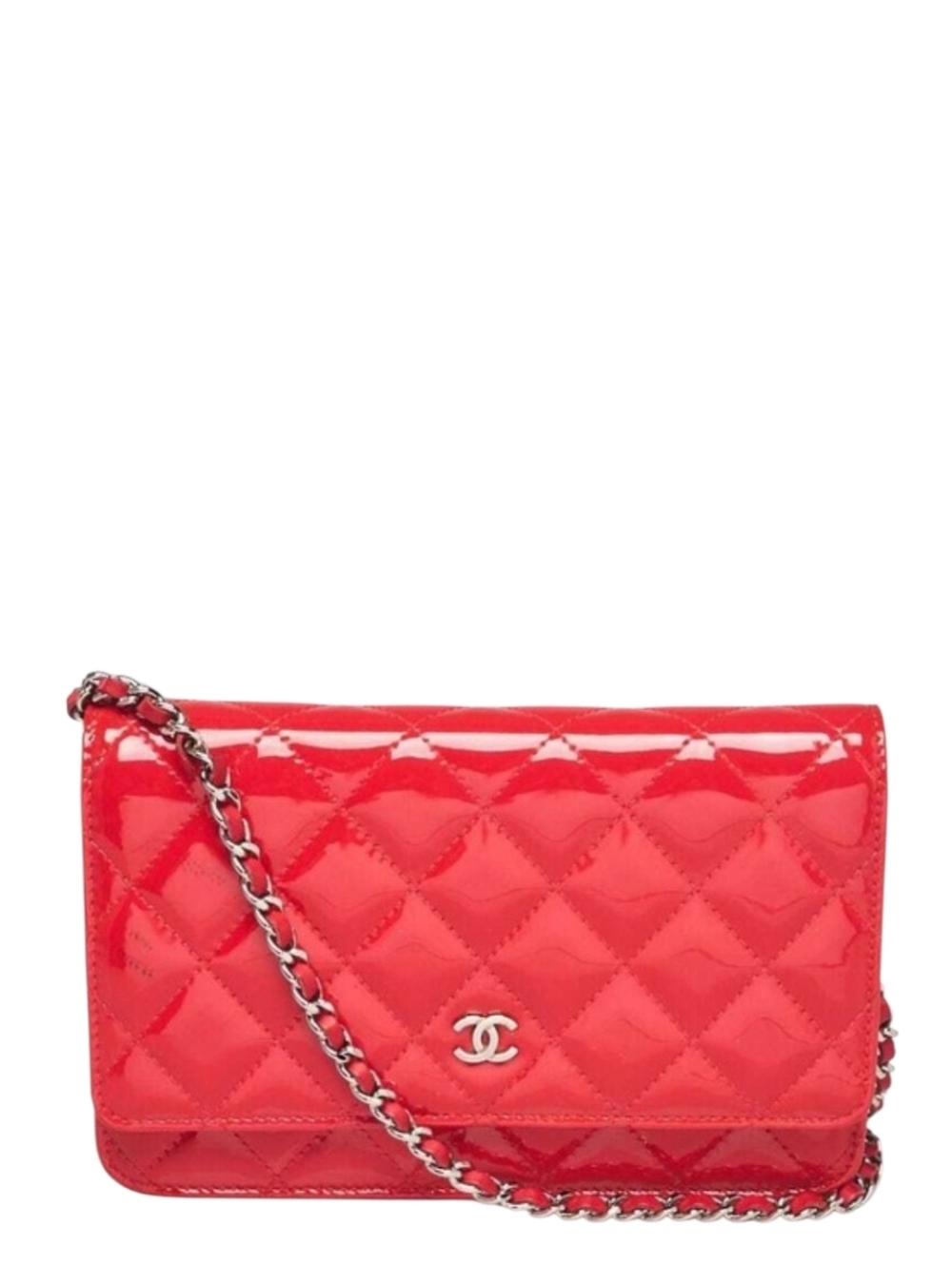 New! Authenticated Chanel CC Patent Leather CORAL RED MINI Bag SHW WOC - Picture 2 of 16